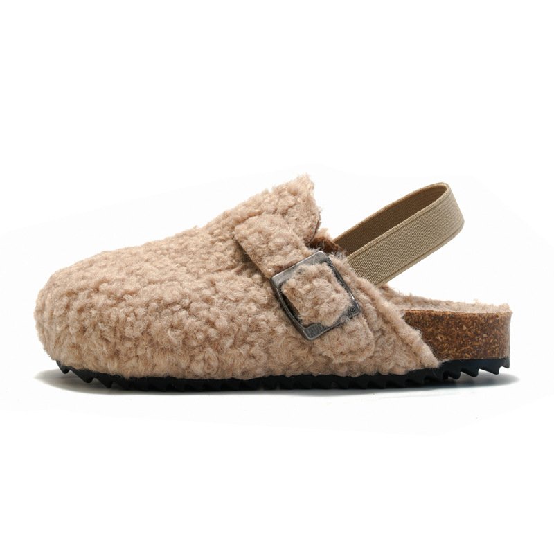 Winter Warm Retro Children Kids Plush Suede Fleece Elastic Clogs Sliders Slippers Shoes Toddler Baby Boys Girls Sherpa Slippers