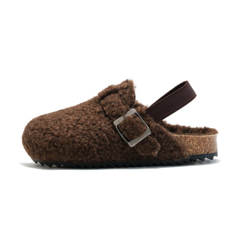 Winter Warm Retro Children Kids Plush Suede Fleece Elastic Clogs Sliders Slippers Shoes Toddler Baby Boys Girls Sherpa Slippers