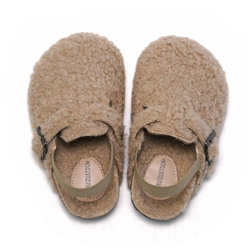 Winter Warm Retro Children Kids Plush Suede Fleece Elastic Clogs Sliders Slippers Shoes Toddler Baby Boys Girls Sherpa Slippers