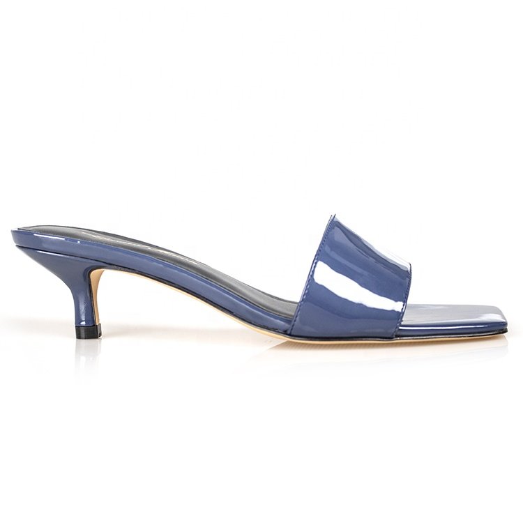 Top Grade Classic Women's Low Heel Slippers Glossy Strap Square Toe Design for Outdoor Shopping Summer/Spring PU Insole