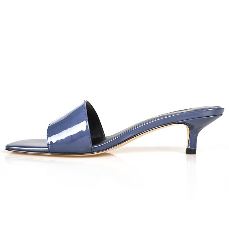 Top Grade Classic Women's Low Heel Slippers Glossy Strap Square Toe Design for Outdoor Shopping Summer/Spring PU Insole
