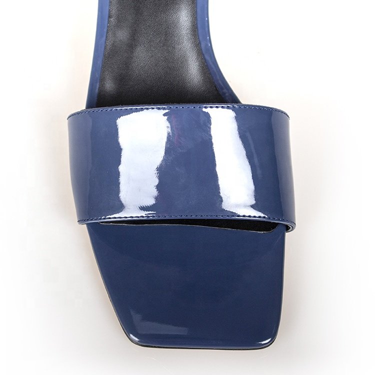 Top Grade Classic Women's Low Heel Slippers Glossy Strap Square Toe Design for Outdoor Shopping Summer/Spring PU Insole