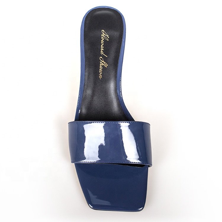 Top Grade Classic Women's Low Heel Slippers Glossy Strap Square Toe Design for Outdoor Shopping Summer/Spring PU Insole