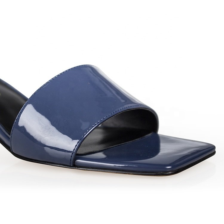 Top Grade Classic Women's Low Heel Slippers Glossy Strap Square Toe Design for Outdoor Shopping Summer/Spring PU Insole