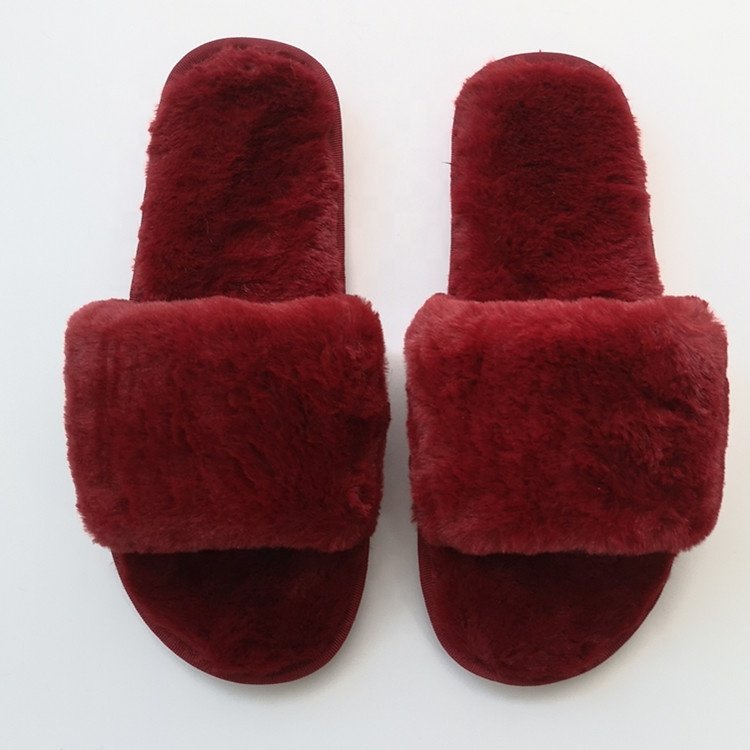 Faux Fur Solid Slipper Women Plush Floor Home Shoes Indoor Slides Flat Non-Slip Fluffy Furry Female