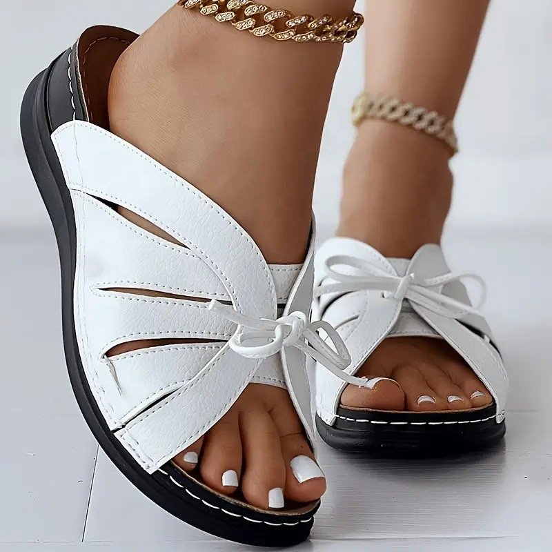 Light Loafers Plus Size Shoes 2024 Stnm Sandals New Women's Wedge Heel Thick Bow Decorative Light Plus Size Sandals