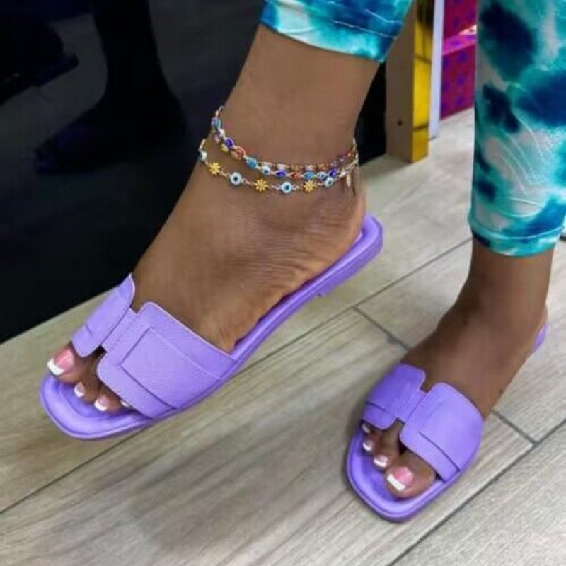 Hot Selling Open Toe Flat Sandals Square Toe Outdoor Beach Slippers Lightweight PVC EVA Causal Slides Slippers For Women