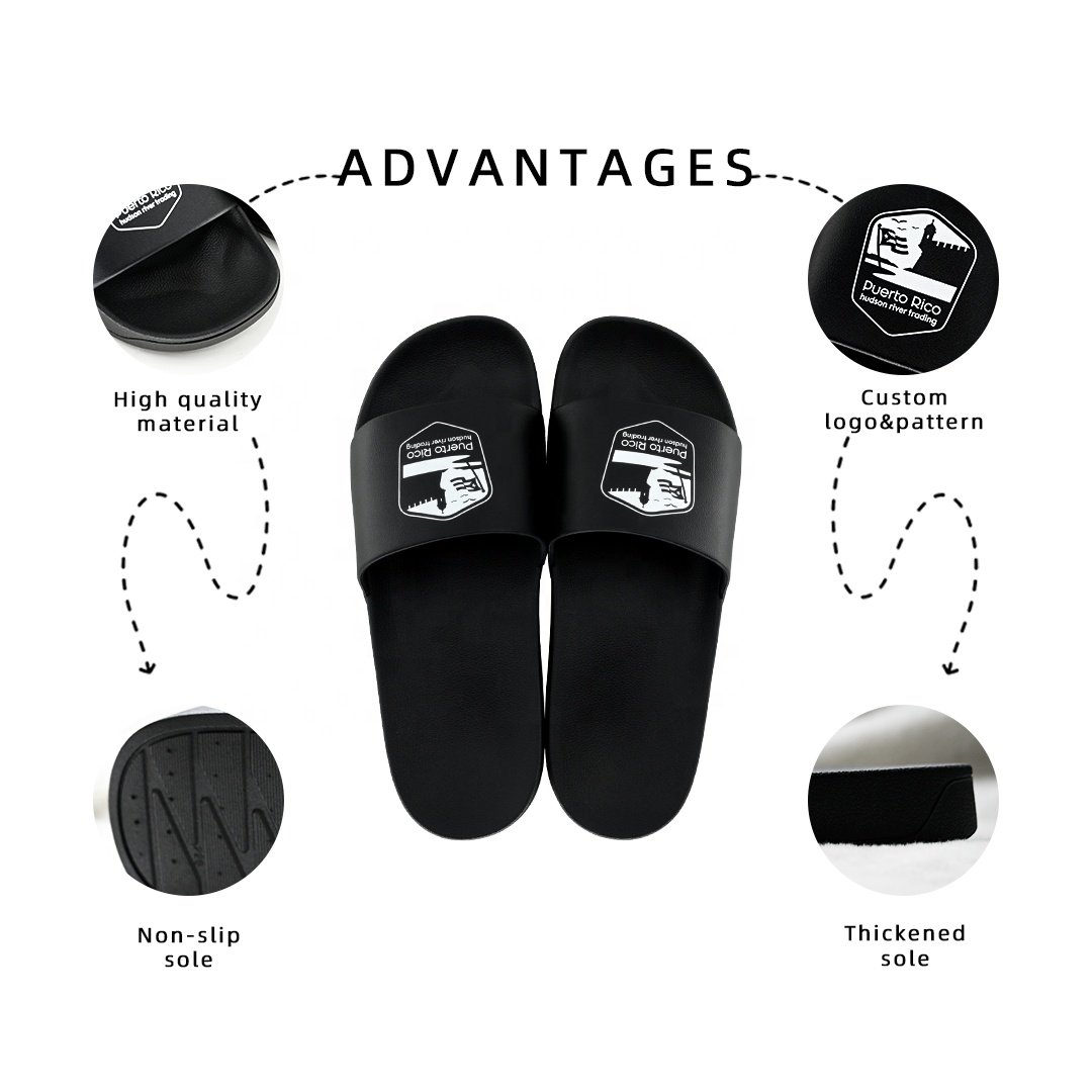 Factory Personalized custom brand logo black blank men pvc rubber Slides slippers indoor beach home unisex