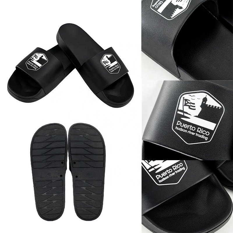 Factory Personalized custom brand logo black blank men pvc rubber Slides slippers indoor beach home unisex