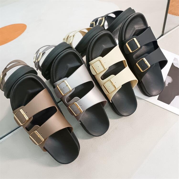New Collection Women's On Shoes Of Summer Beach Sandals With Thick Sole And Straight Strap Cool Slippers Flat Shoe For Ladies