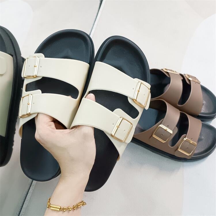 New Collection Women's On Shoes Of Summer Beach Sandals With Thick Sole And Straight Strap Cool Slippers Flat Shoe For Ladies