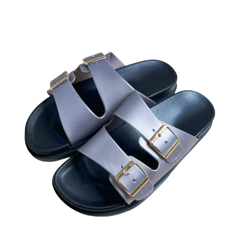 New Collection Women's On Shoes Of Summer Beach Sandals With Thick Sole And Straight Strap Cool Slippers Flat Shoe For Ladies
