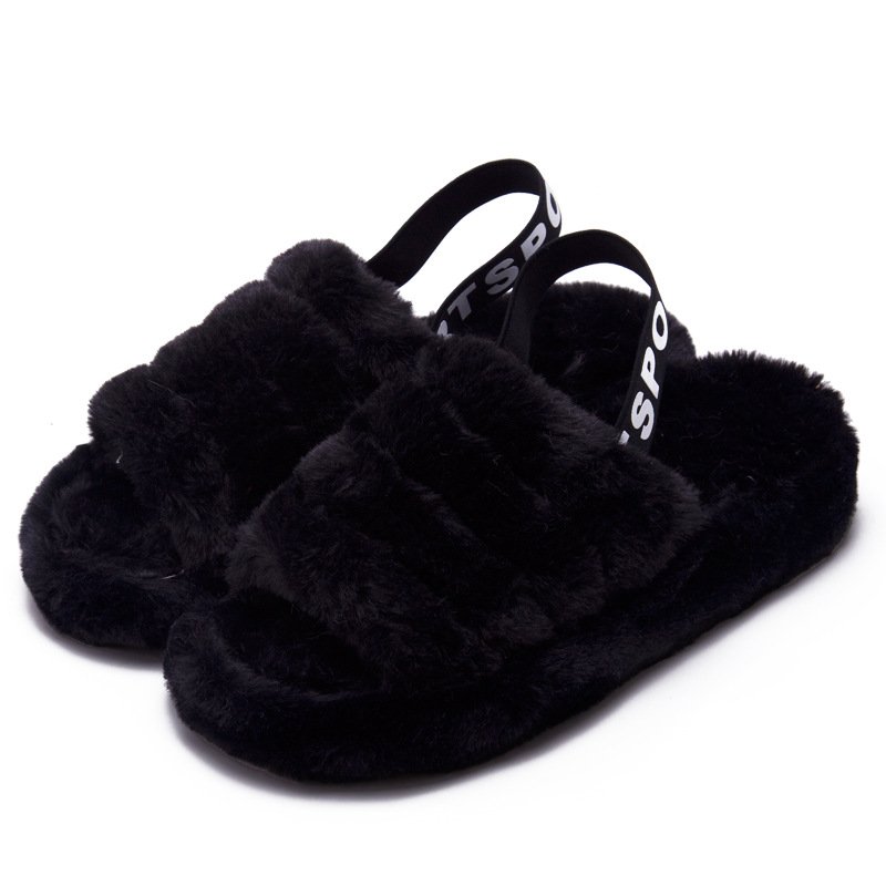 Lady Fluff Yeah Slide Slipper The slope heel straps loose straps out to wear open toes leopard print slippers