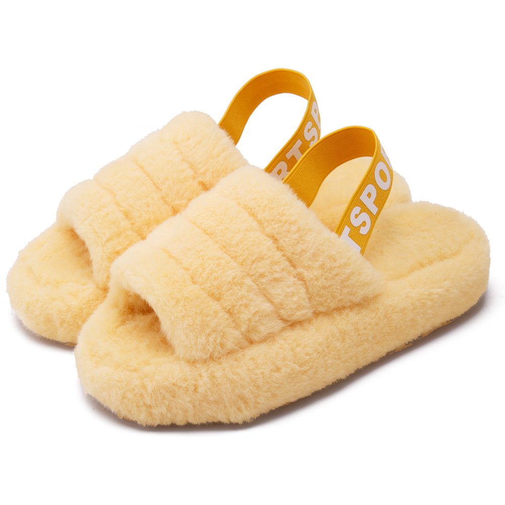 Lady Fluff Yeah Slide Slipper The slope heel straps loose straps out to wear open toes leopard print slippers