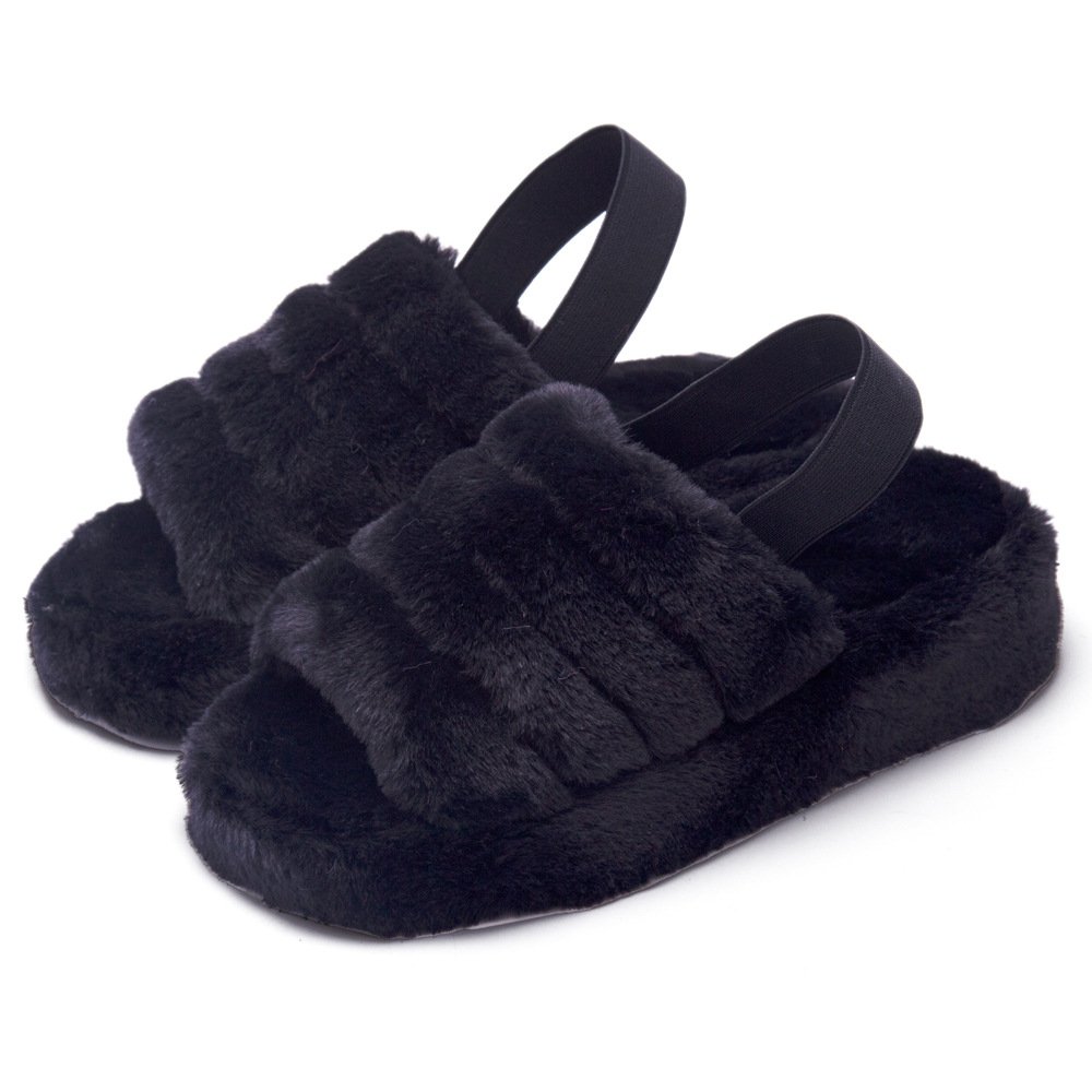 Lady Fluff Yeah Slide Slipper The slope heel straps loose straps out to wear open toes leopard print slippers