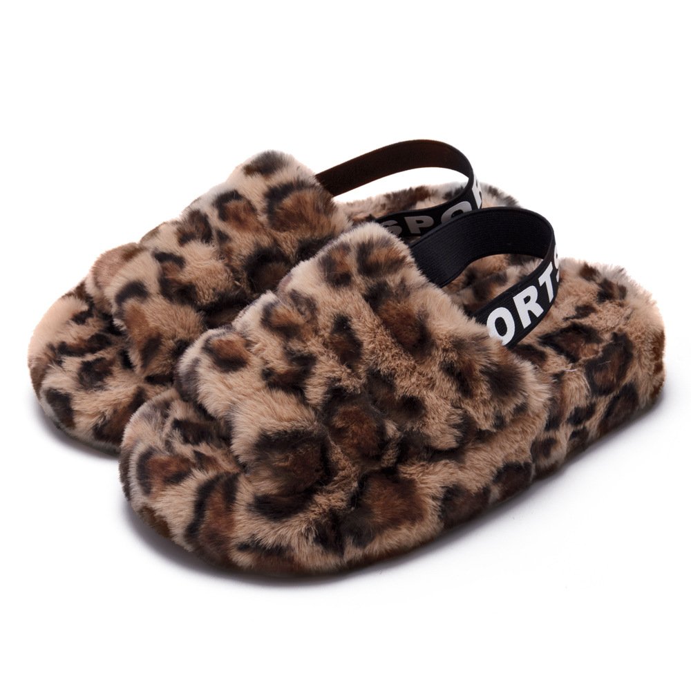 Lady Fluff Yeah Slide Slipper The slope heel straps loose straps out to wear open toes leopard print slippers