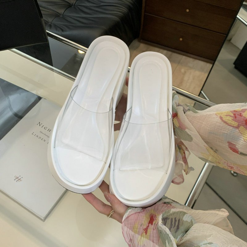 Women Wedges Slippers High Heels Platform Casual Ladies Slides Summer Retro Transparent Thick-Sole Slippers