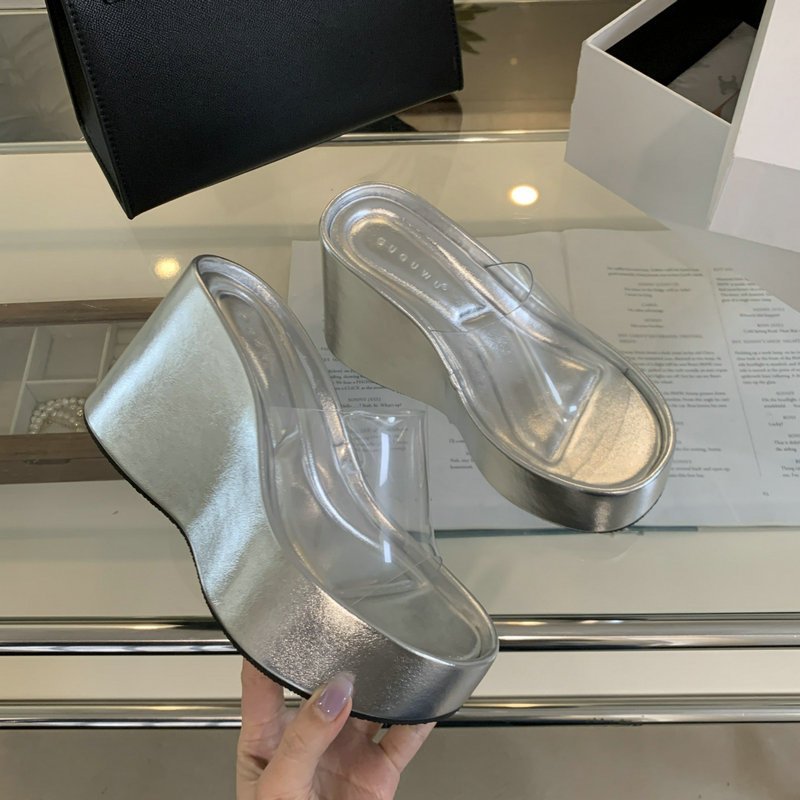 Women Wedges Slippers High Heels Platform Casual Ladies Slides Summer Retro Transparent Thick-Sole Slippers