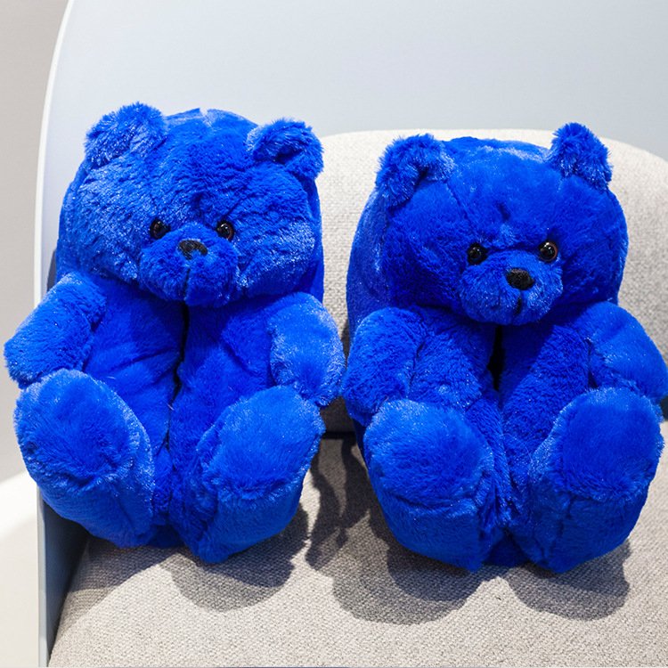 Custom Indoor House Christmas Winter Teddy Bear Fluffy Ladies Fashion Fur Home Slides Slippers For Women Girls