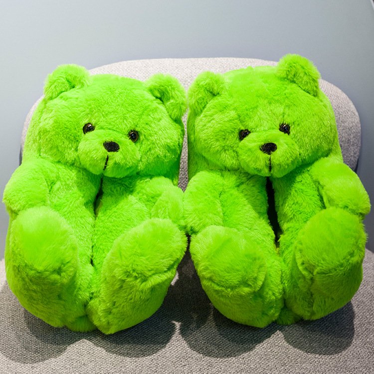 Custom Indoor House Christmas Winter Teddy Bear Fluffy Ladies Fashion Fur Home Slides Slippers For Women Girls