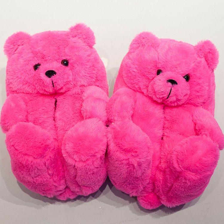 Custom Indoor House Christmas Winter Teddy Bear Fluffy Ladies Fashion Fur Home Slides Slippers For Women Girls