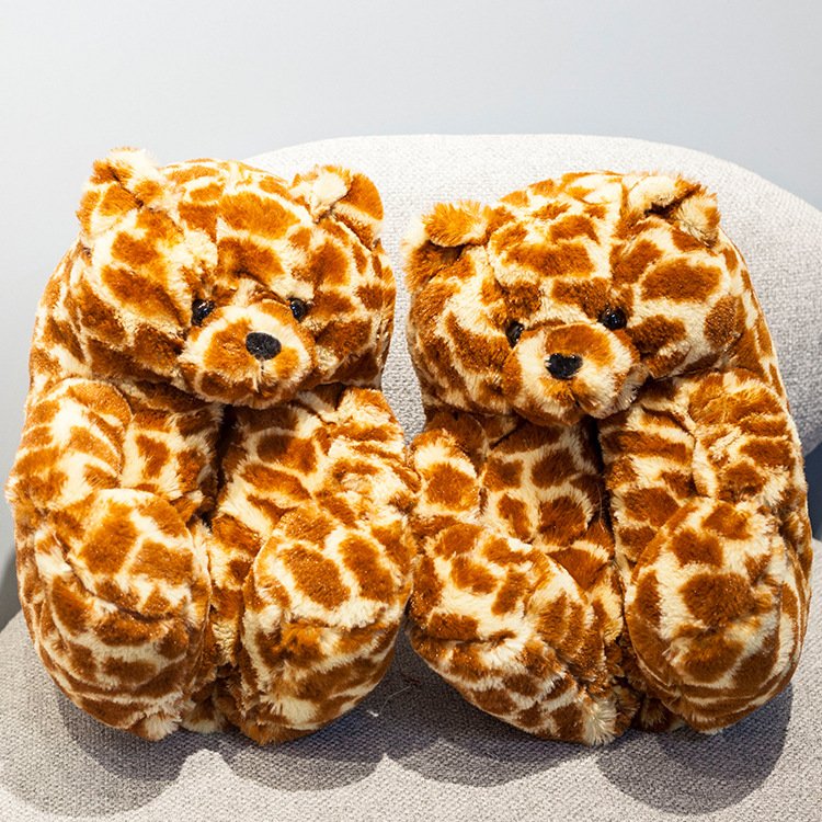 Custom Indoor House Christmas Winter Teddy Bear Fluffy Ladies Fashion Fur Home Slides Slippers For Women Girls