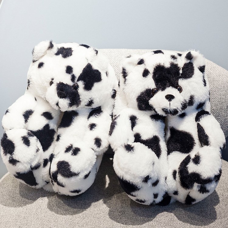 Custom Indoor House Christmas Winter Teddy Bear Fluffy Ladies Fashion Fur Home Slides Slippers For Women Girls