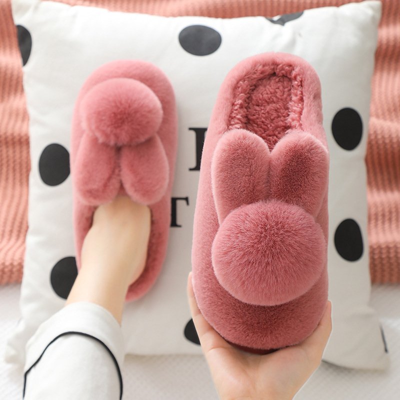 Cute Bunny furry Slippers Rabbit Shoes Women Men Winter Fluffy Sandals Cartoon Cute Warm Cozy Plush Slip on Kids Home Slides