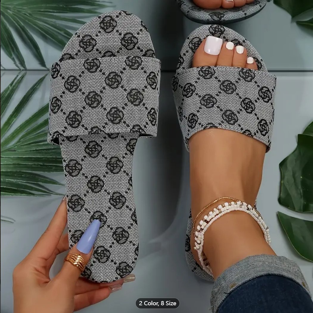 Women's Flower Pattern Slide Sandals Casual Open Toe Slippers Summer Shoes Lightweight Slide Sandals