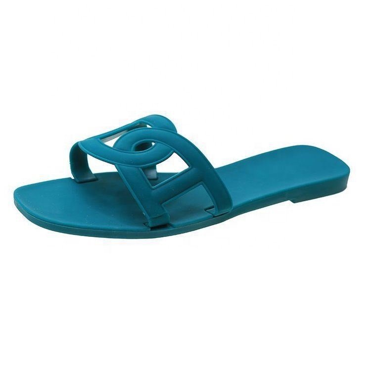 New Square peeping toe Ladies Jelly Slipper Cut summer casual Ladies flat mules outdoor wear ladies slide