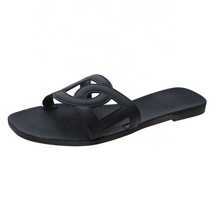 New Square peeping toe Ladies Jelly Slipper Cut summer casual Ladies flat mules outdoor wear ladies slide