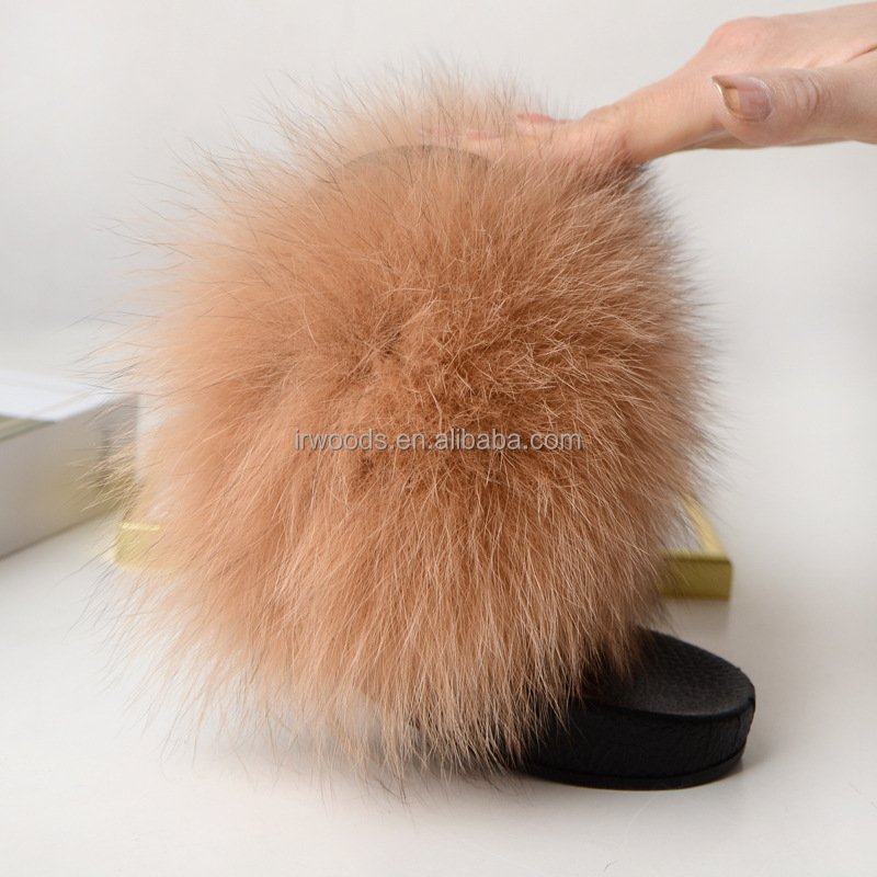 Custom Furry Women Ladies House Custom Designer Real Fox Fur Slippers Wholesale Fur Slides Sandal