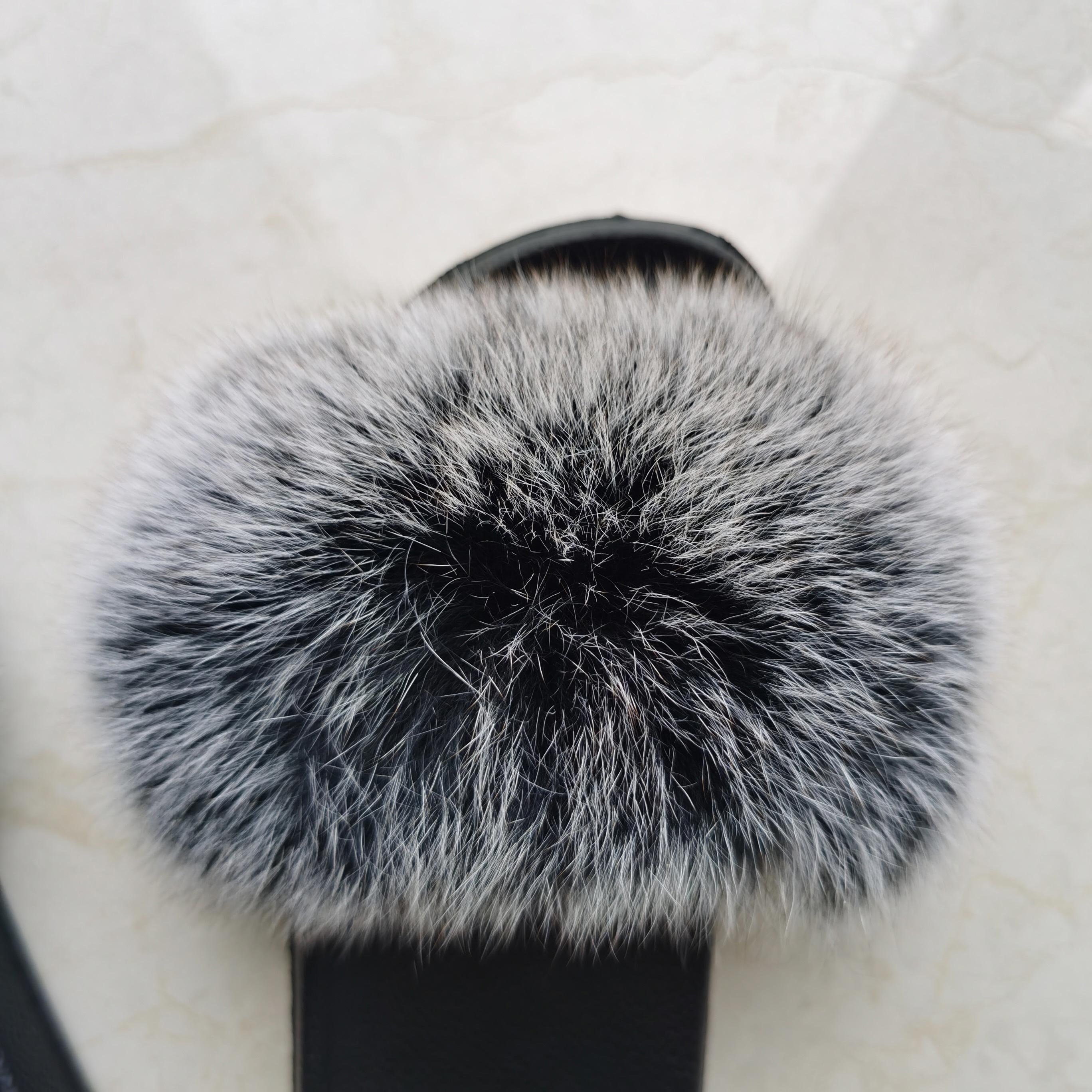 Women Furry House Slippers Natural Fur Slides Fashion Soft Plush Shaggy Slippers Real Fox Fur slippers