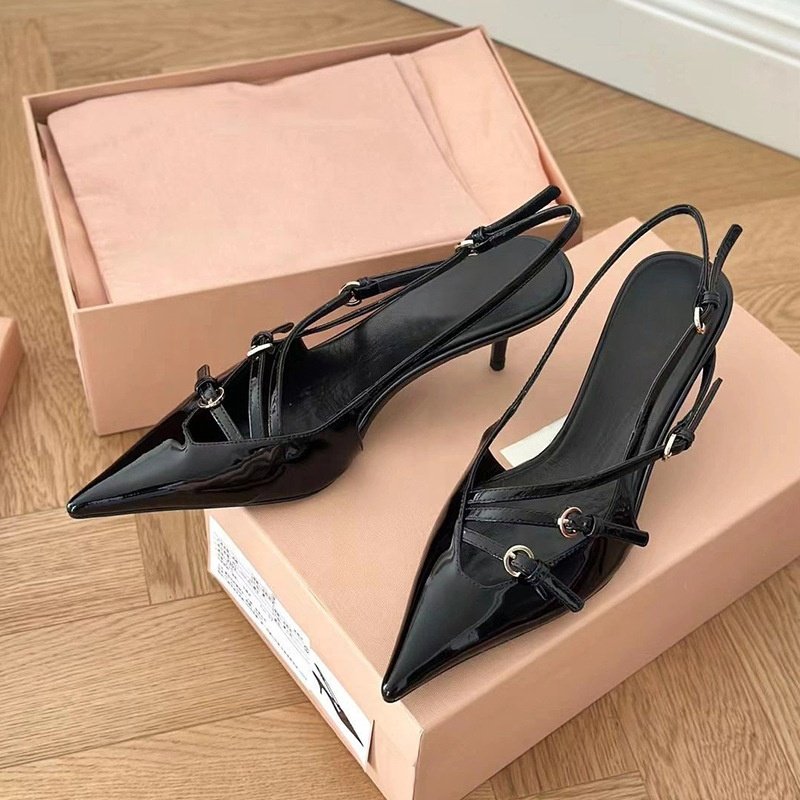 Dropshipping Custom Logo Sexy Red High Heels Buckle Belt Pointed Stilettos Sandals Women's Designer Heeled Shoes