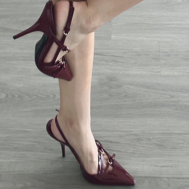Dropshipping Custom Logo Sexy Red High Heels Buckle Belt Pointed Stilettos Sandals Women's Designer Heeled Shoes