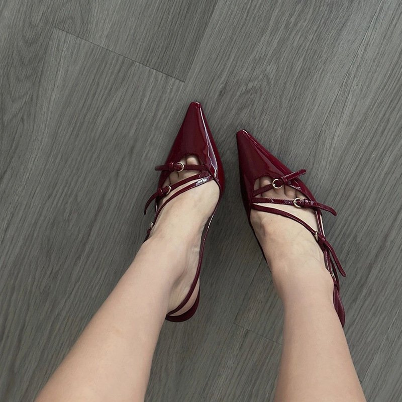 Dropshipping Custom Logo Sexy Red High Heels Buckle Belt Pointed Stilettos Sandals Women's Designer Heeled Shoes