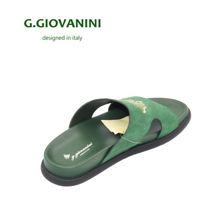 Luxury Man Top Layer Genuine Leather embroidered slippers Slide Slippers