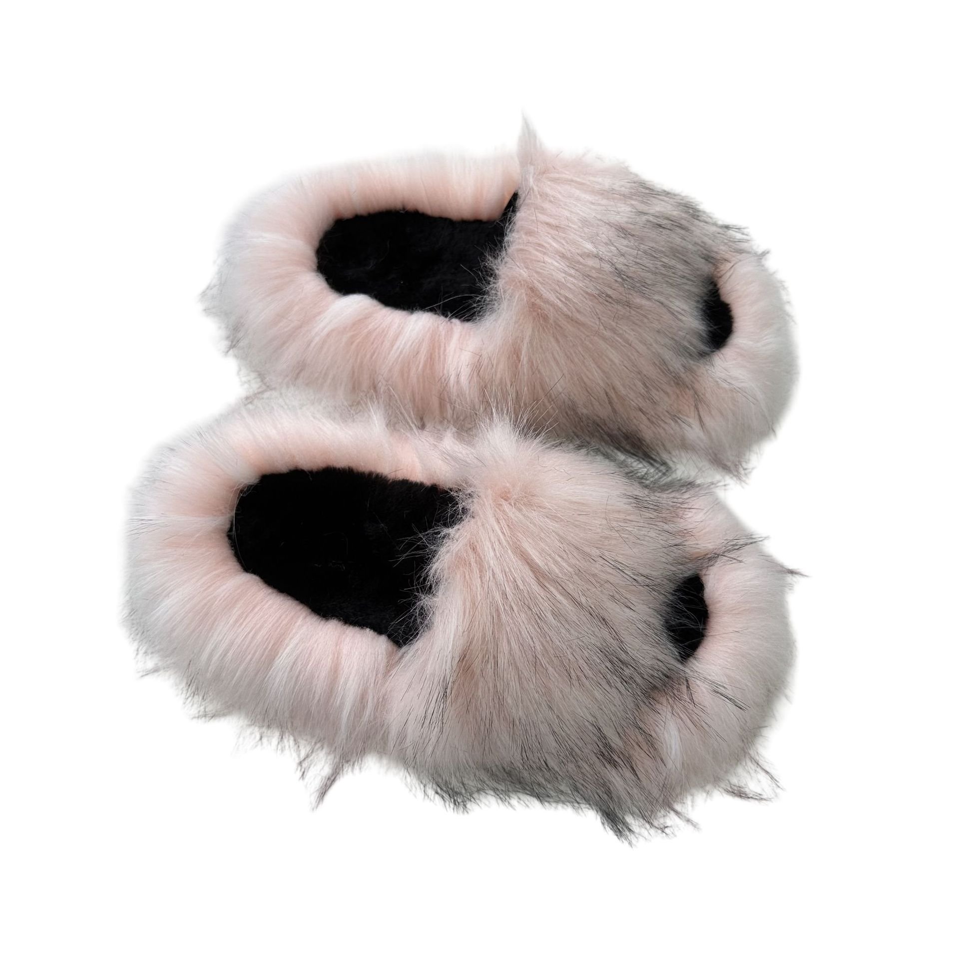 Custom LOGO Open Toe Fluffy Plush Fuzzy Faux Raccoon Hair Fur Slides Slippers for Women