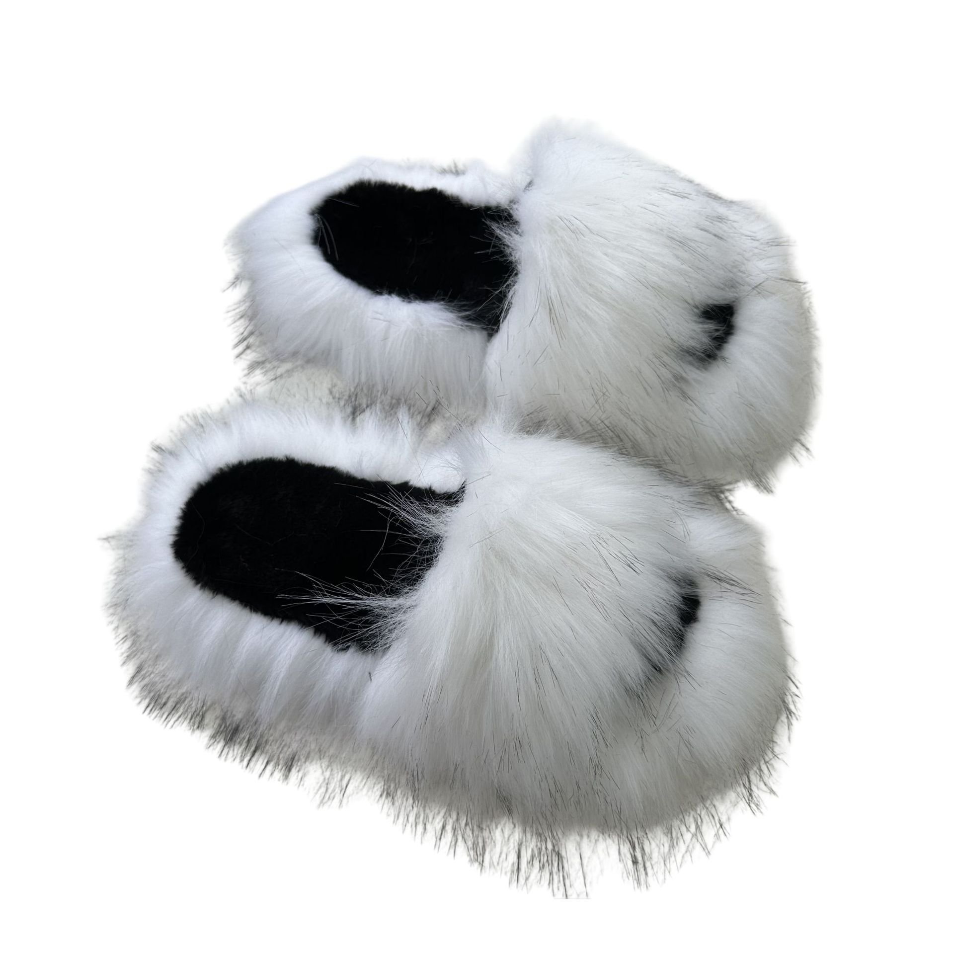 Custom LOGO Open Toe Fluffy Plush Fuzzy Faux Raccoon Hair Fur Slides Slippers for Women