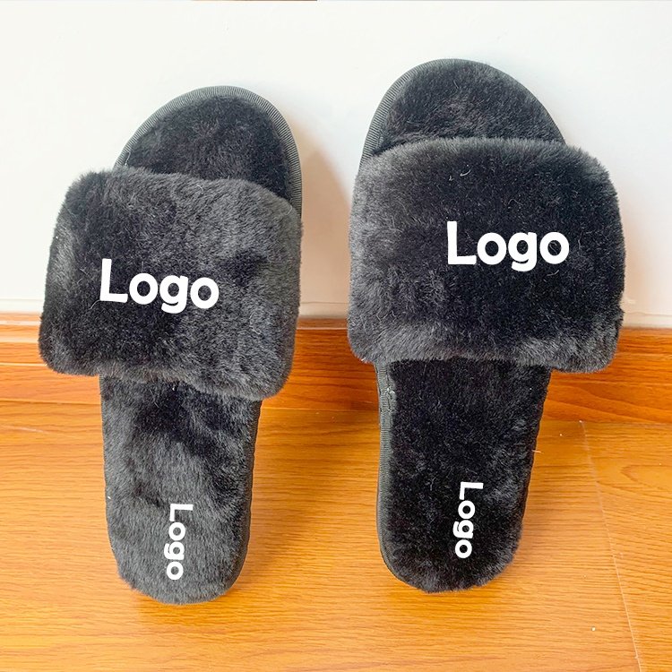 2024 New Zealand Wholesale Fashion Women Fur One Strap Slides Slippers Winter Cute Ladies Fluffy House Slippers