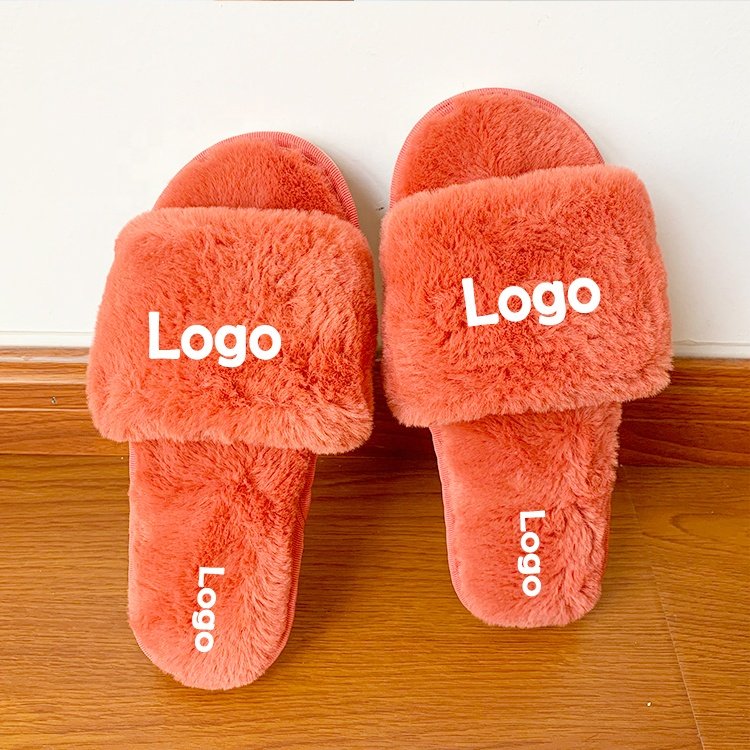2024 New Zealand Wholesale Fashion Women Fur One Strap Slides Slippers Winter Cute Ladies Fluffy House Slippers