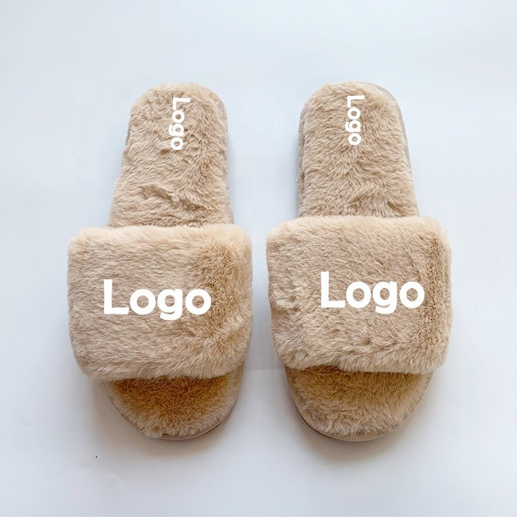 2024 New Zealand Wholesale Fashion Women Fur One Strap Slides Slippers Winter Cute Ladies Fluffy House Slippers