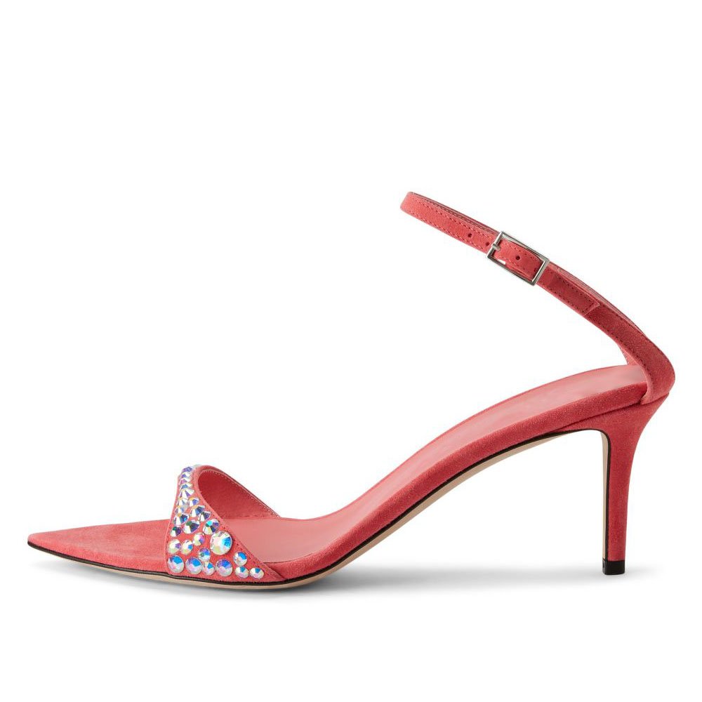 Open Pointed Toe Slippers Ladies Medium High Heels Custom Slide Sandals With Rhinestones Mule Shoes