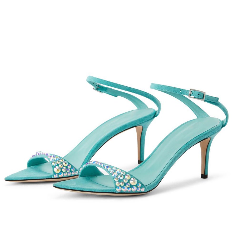 Open Pointed Toe Slippers Ladies Medium High Heels Custom Slide Sandals With Rhinestones Mule Shoes