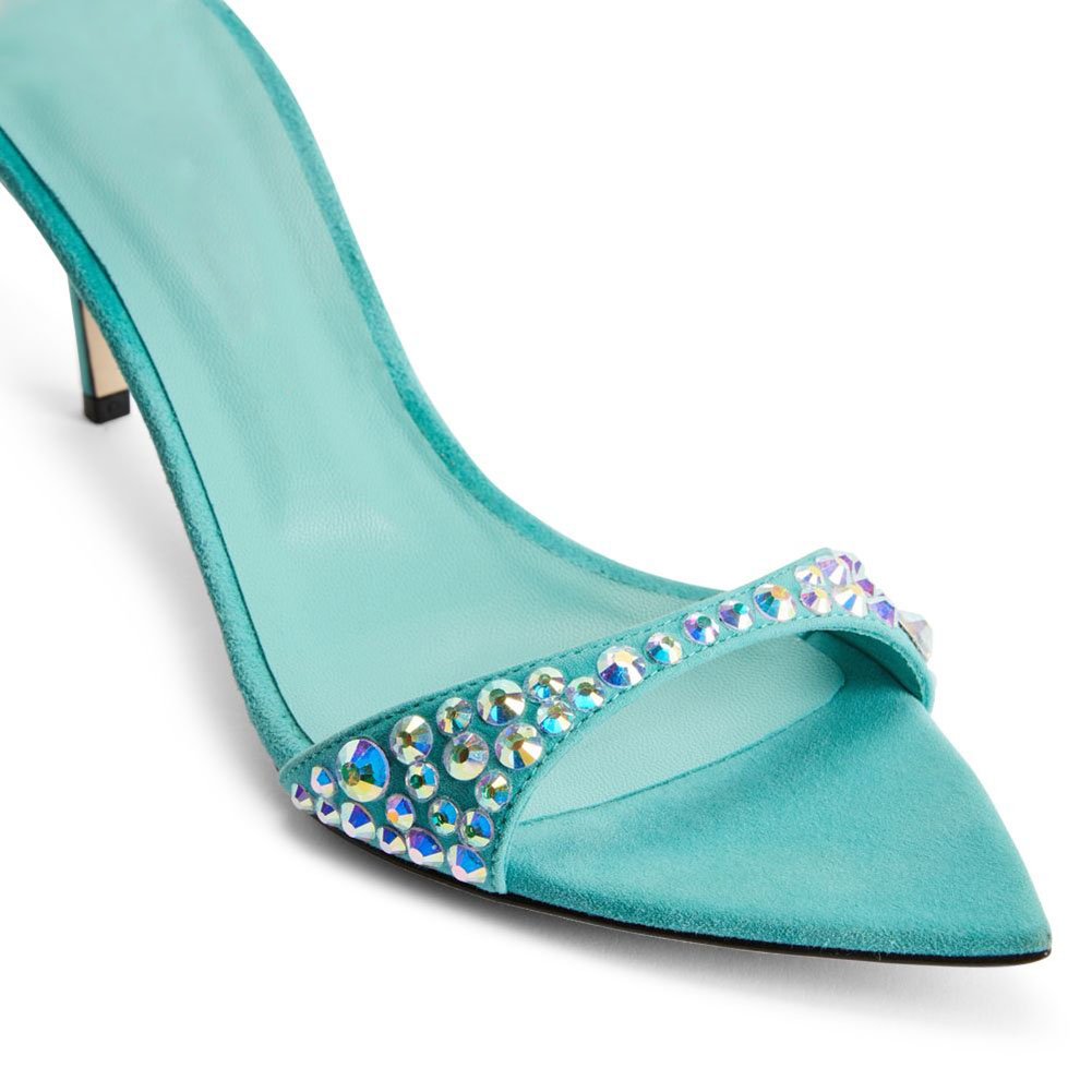 Open Pointed Toe Slippers Ladies Medium High Heels Custom Slide Sandals With Rhinestones Mule Shoes