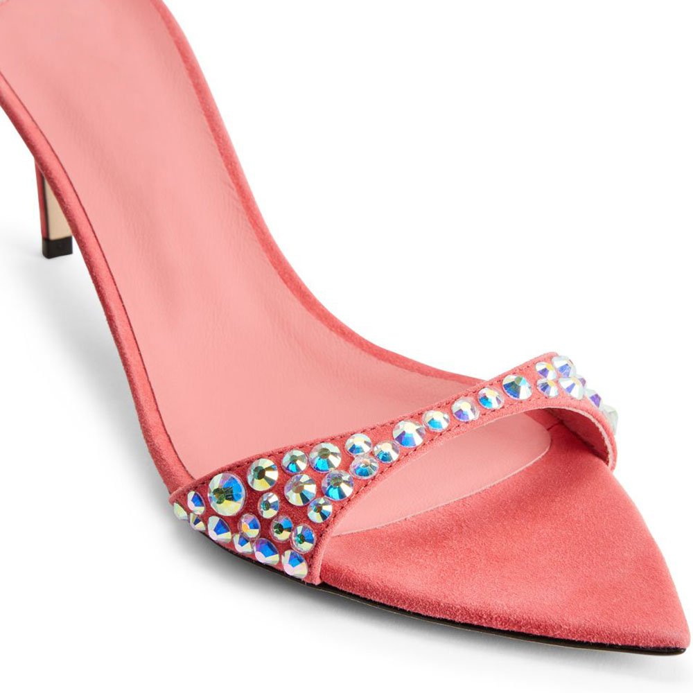 Open Pointed Toe Slippers Ladies Medium High Heels Custom Slide Sandals With Rhinestones Mule Shoes