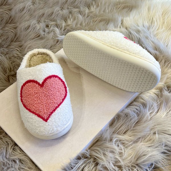 Trendy Cute Heart Shape Lady Winter Love Soft Fleece Flat Plush Fluffy furry Fur Home Slippers for Women