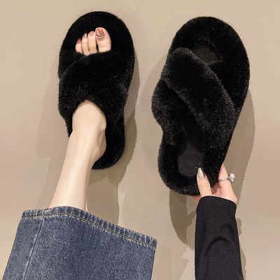 Nicecin Plush Slippers Slide Slippers Wholesale High Quality Luxury Cross Strap Customize Slides Winter Women's Faux Fur PVC
