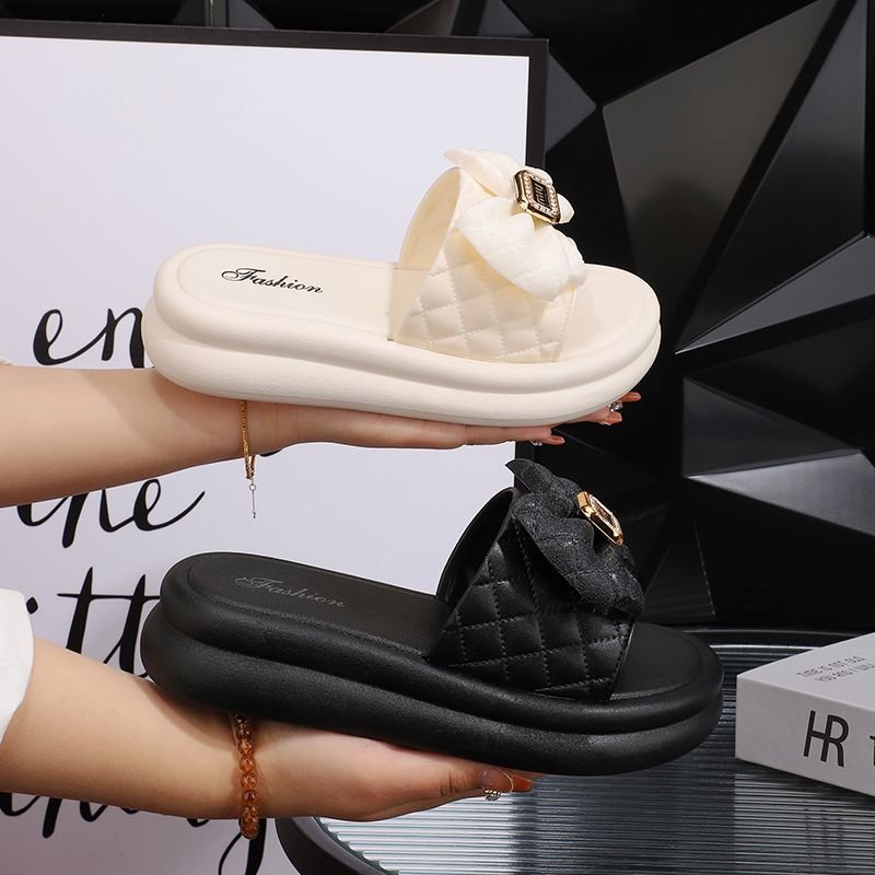 Beach Sandals Bowknot Fashion Thick Sole Non-Slip High Heel Summer Slides Slippers for Women