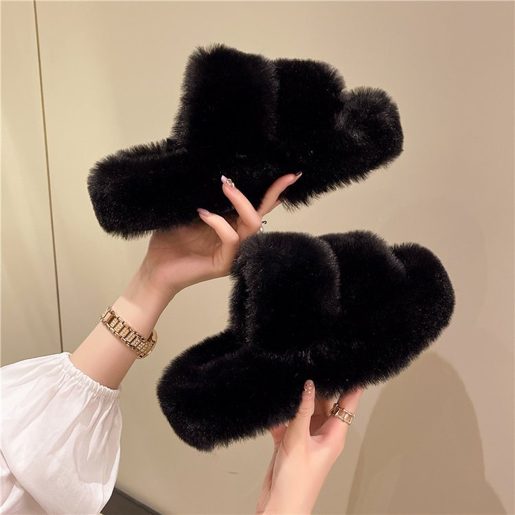 Women's Cozy Plush Furry Fuzzy Sandals House Open Toe Fluffy Platform Indoor Faux Fur Slides Slippers